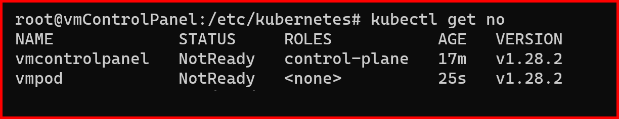 Picture showing the output of kubectl get no command
